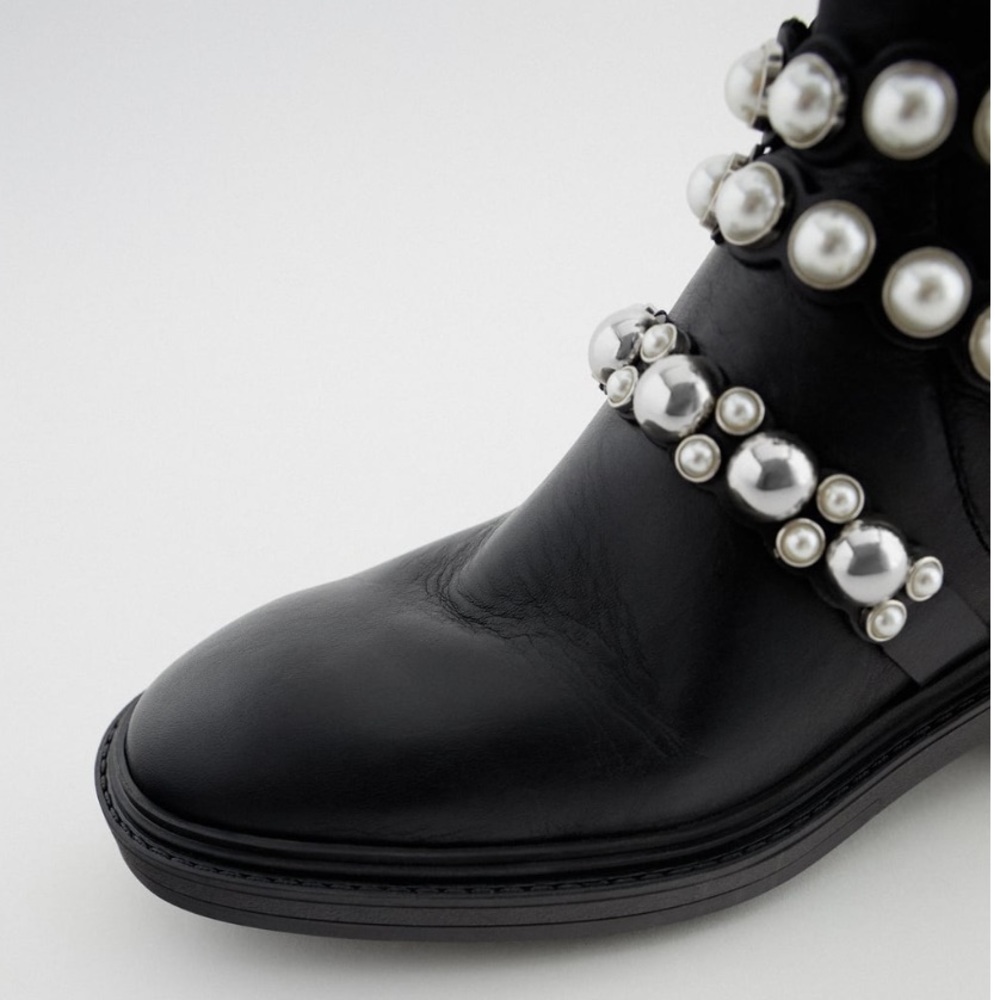 LAST ONE ZARA US 6.5 Pearl strap leather booties - Picture 6 of 16